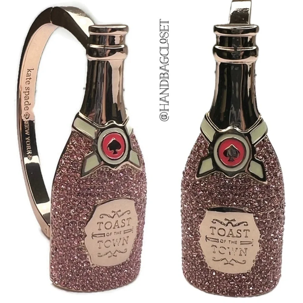 Kate Spade Champagne Toast Bottle Gold Pink Crystal Bracelet - Picture 3 of 16
